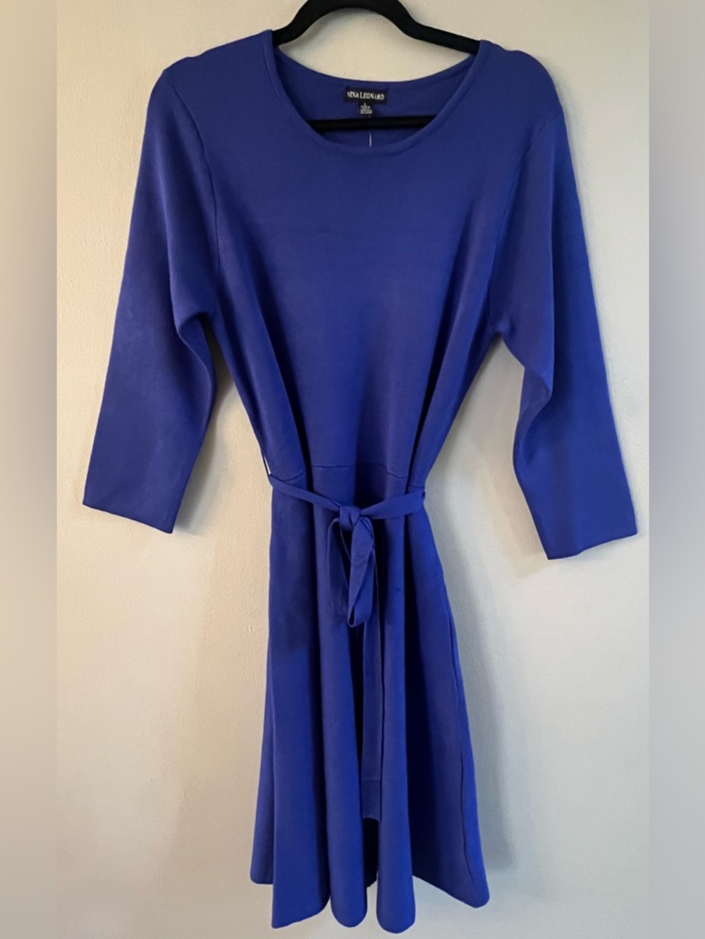 Nina Leonard Cobalt Blue Tie-Waist Midi Dress